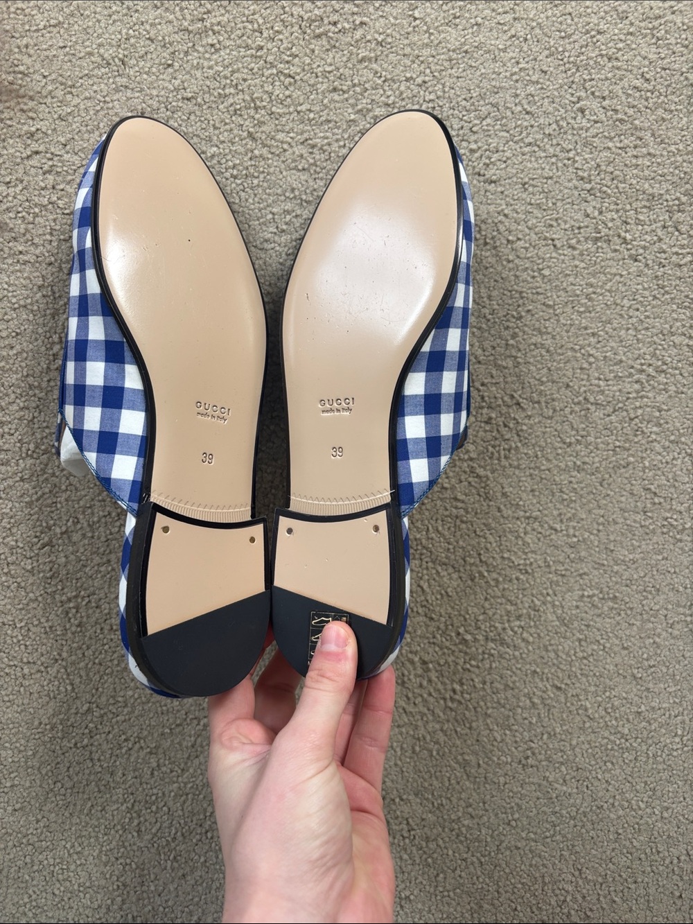 Gucci gingham light blue shoes with heart soles - Picture 4 of 5